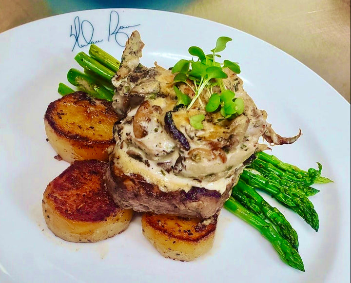 Filet Mignon with Wild Mushroom Gratin